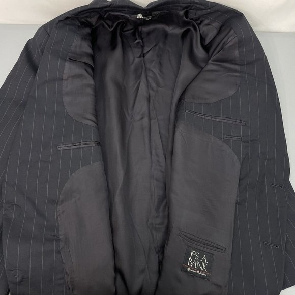 Jos A Bank Blazer Sport Coat Suit Jacket Gordon Wool Striped Black Mens 50L - Picture 4 of 12
